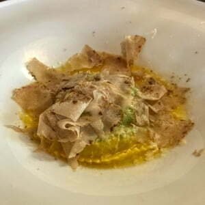 Osteria Veglio Stuffed Raviolo Smothered in Truffles